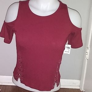 ❤ NEW Red Shoulder-less Crop Top with buttons